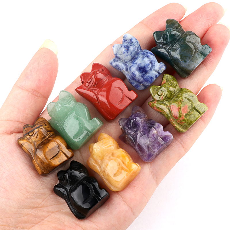 Handmade Carved 1.0Inch Maneki-Neko Figurine | Gemstone Lucky Cat | Wealth & Prosperity Charm