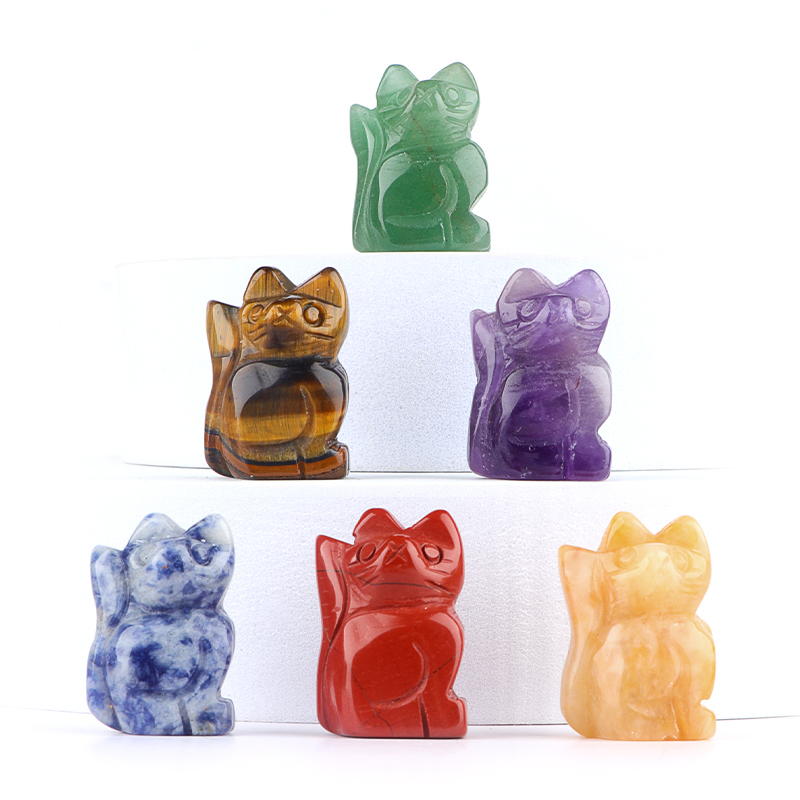 Handmade Carved 1.0Inch Maneki-Neko Figurine | Gemstone Lucky Cat | Wealth & Prosperity Charm