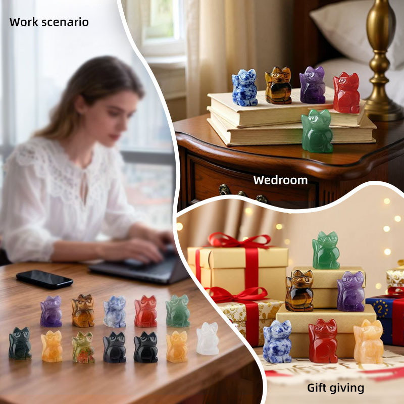 Handmade Carved 1.0Inch Maneki-Neko Figurine | Gemstone Lucky Cat | Wealth & Prosperity Charm