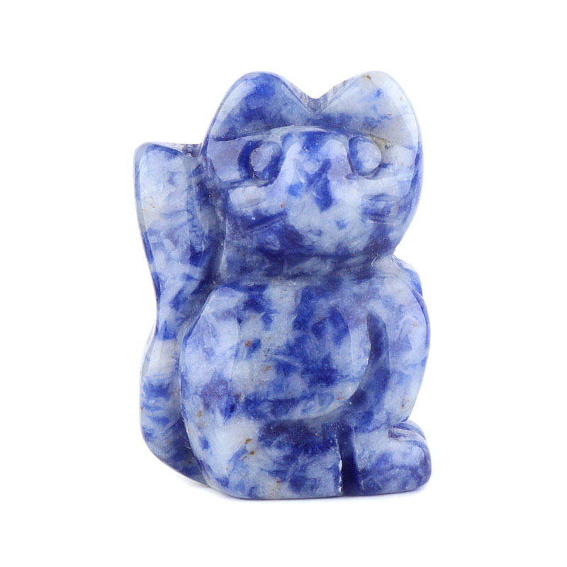 Handmade Carved 1.0Inch Maneki-Neko Figurine | Gemstone Lucky Cat | Wealth & Prosperity Charm