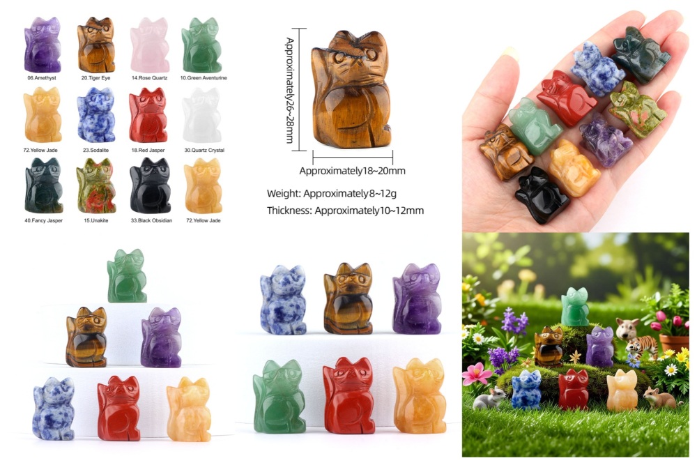 Handmade Carved 1.0Inch Maneki-Neko Figurine | Gemstone Lucky Cat | Wealth & Prosperity Charm