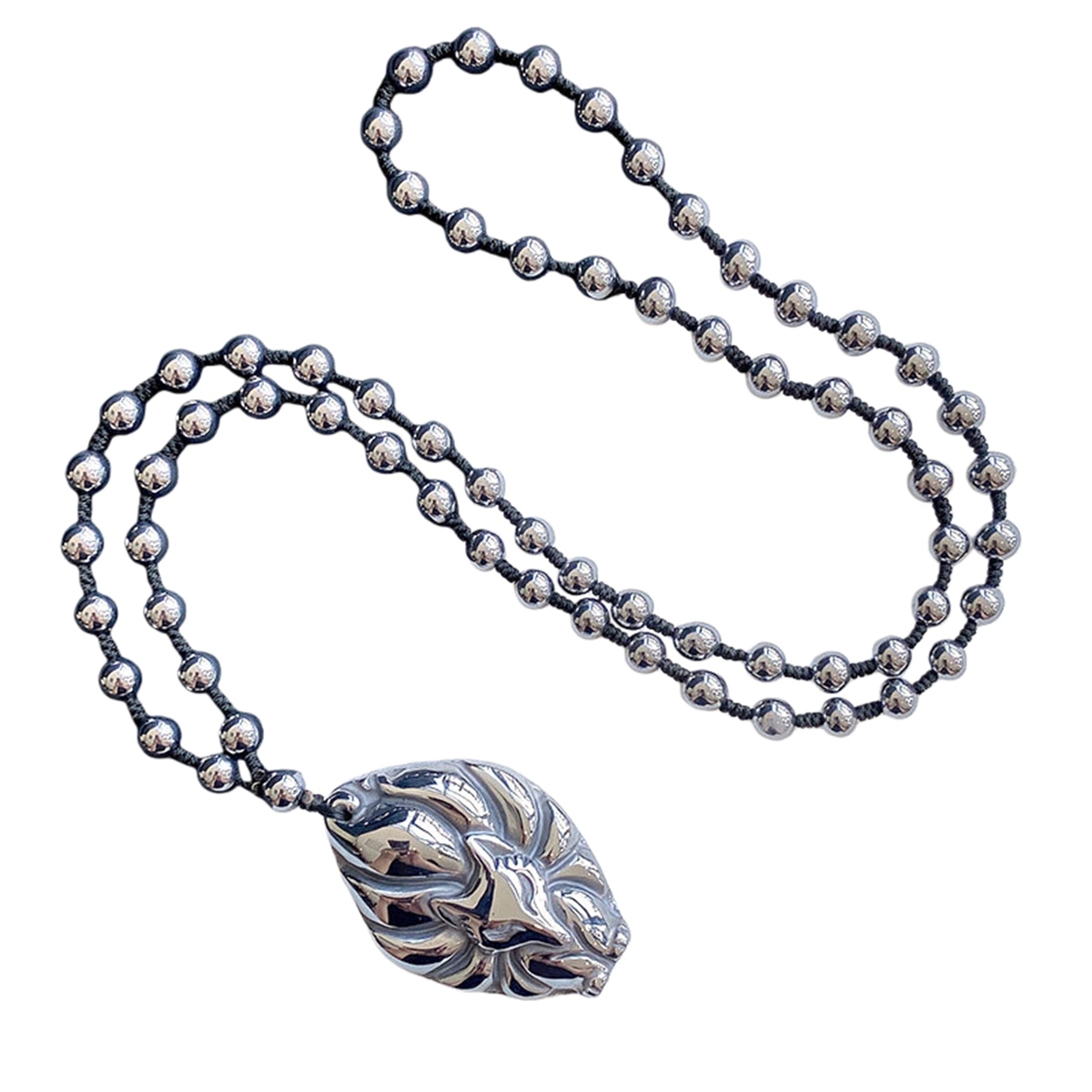Handmade Craved Nine-Tailed Fox Hematite Pendant (46x30mm)