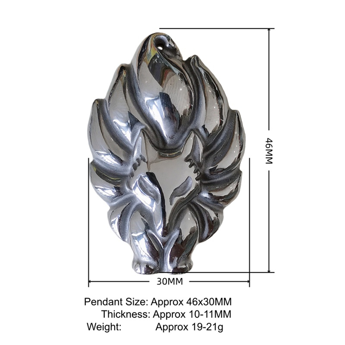Handmade Craved Nine-Tailed Fox Hematite Pendant (46x30mm)