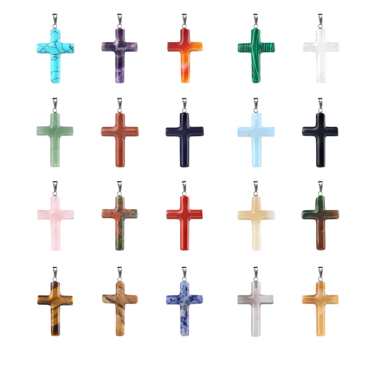 Natural Gemstone Cross Pendant for Making Jewelry-27x40MM
