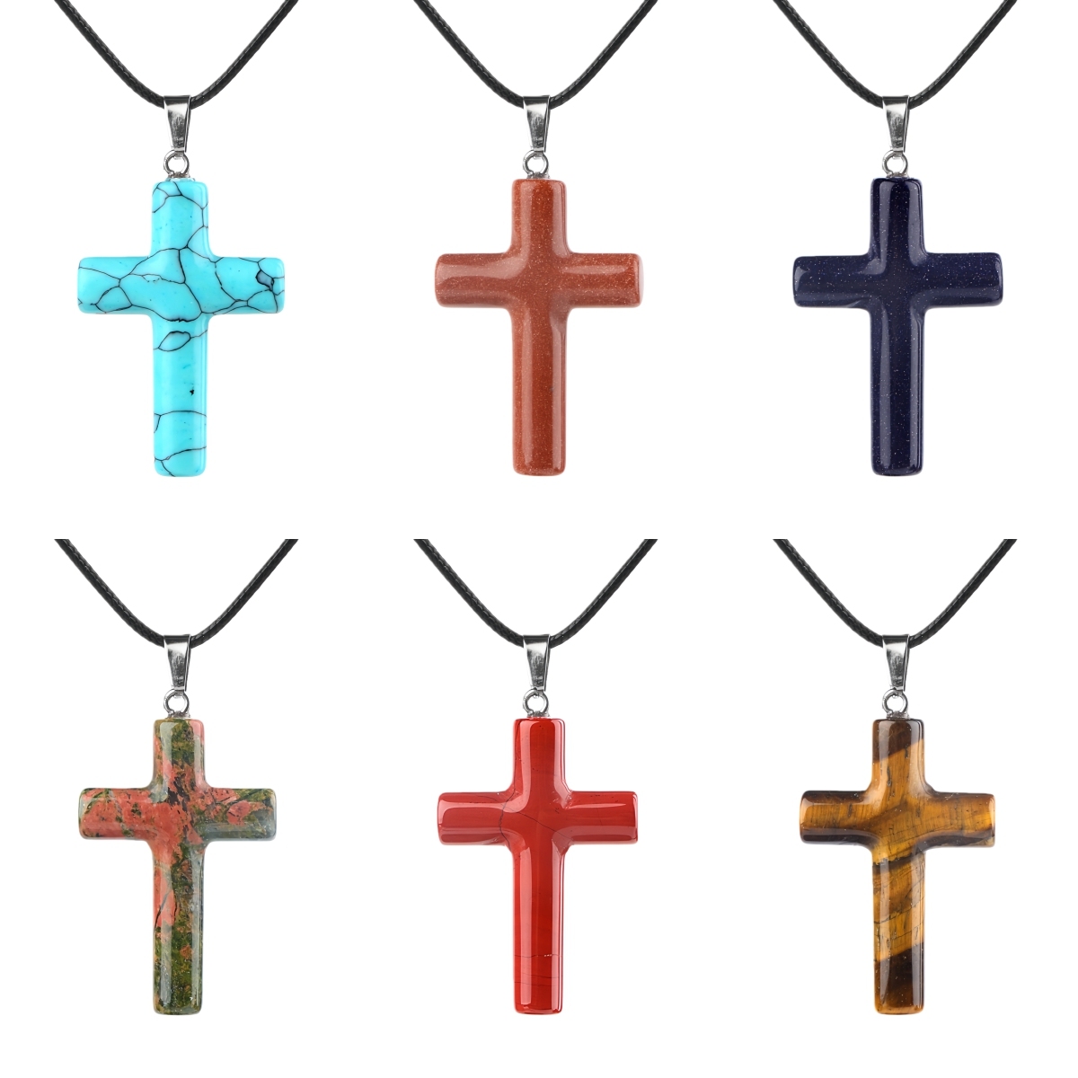 Natural Gemstone Cross Pendant for Making Jewelry-27x40MM