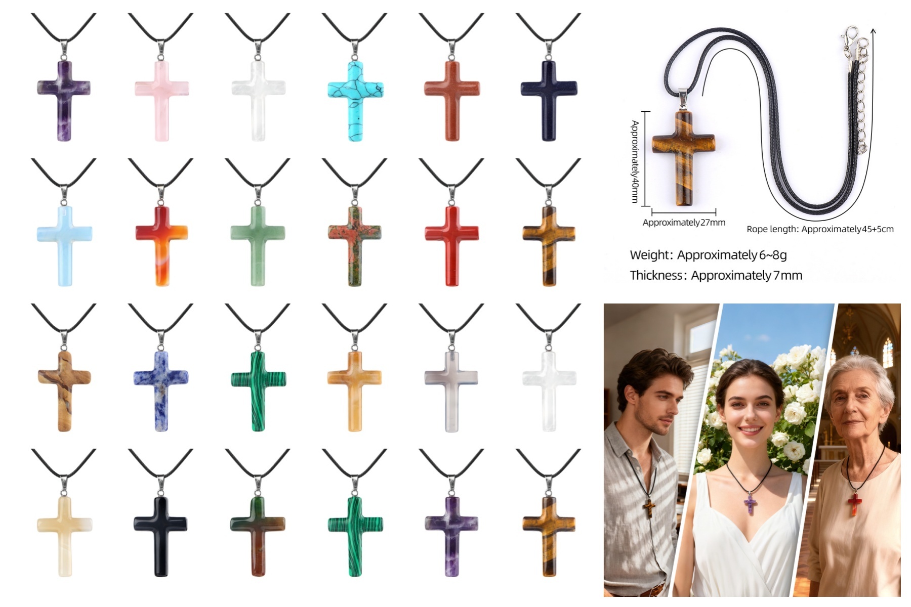 Natural Gemstone Cross Pendant for Making Jewelry-27x40MM