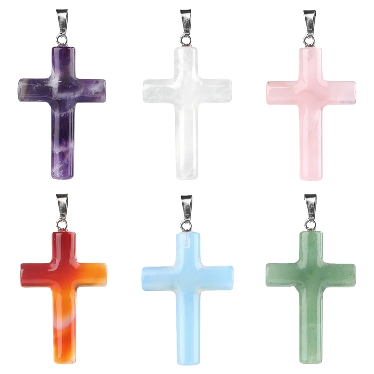 Natural Gemstone Cross Pendant for Making Jewelry-27x40MM