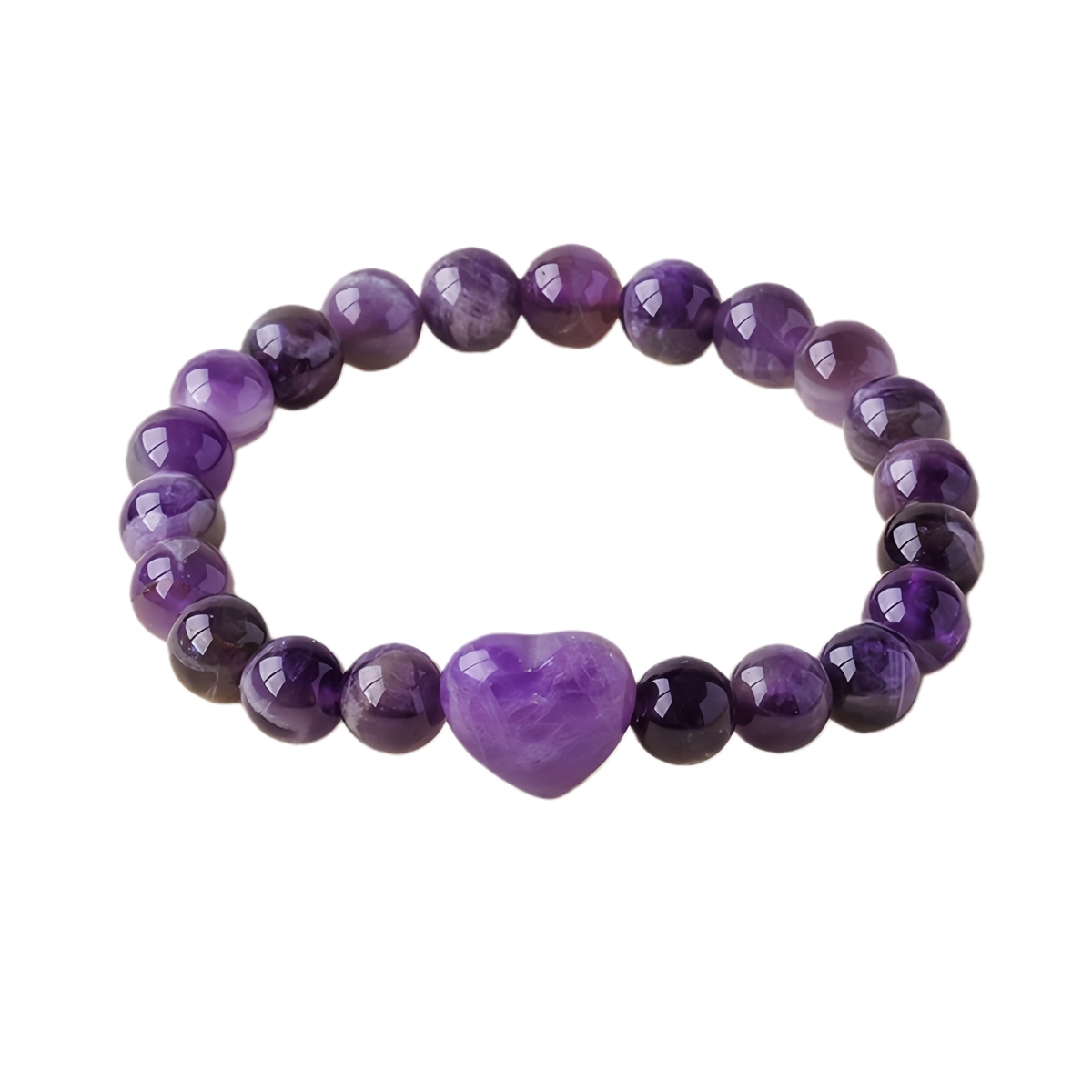 Romantic Heart Charm Bracelet 8mm Round Natural Gemstone Beads with 15mm Love Pendant, Stretchy Adjustable Bangle Jewelry