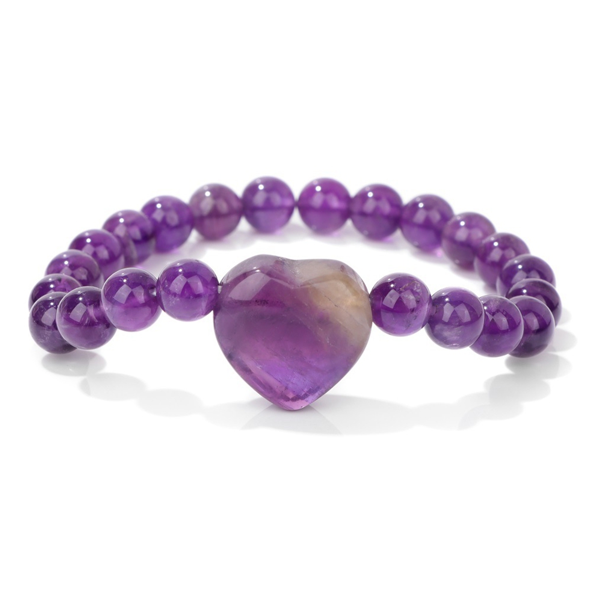 Romantic Heart Charm Bracelet 8mm Round Natural Gemstone Beads with 20mm Love Pendant, Stretchy Adjustable Bangle Jewelry