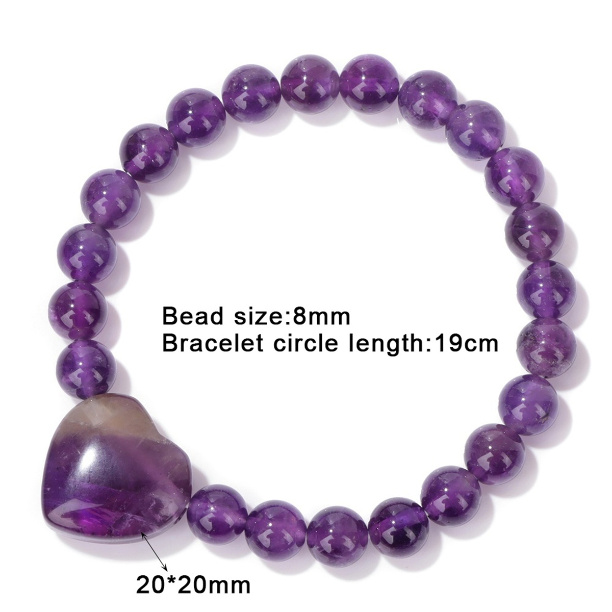 Romantic Heart Charm Bracelet 8mm Round Natural Gemstone Beads with 20mm Love Pendant, Stretchy Adjustable Bangle Jewelry