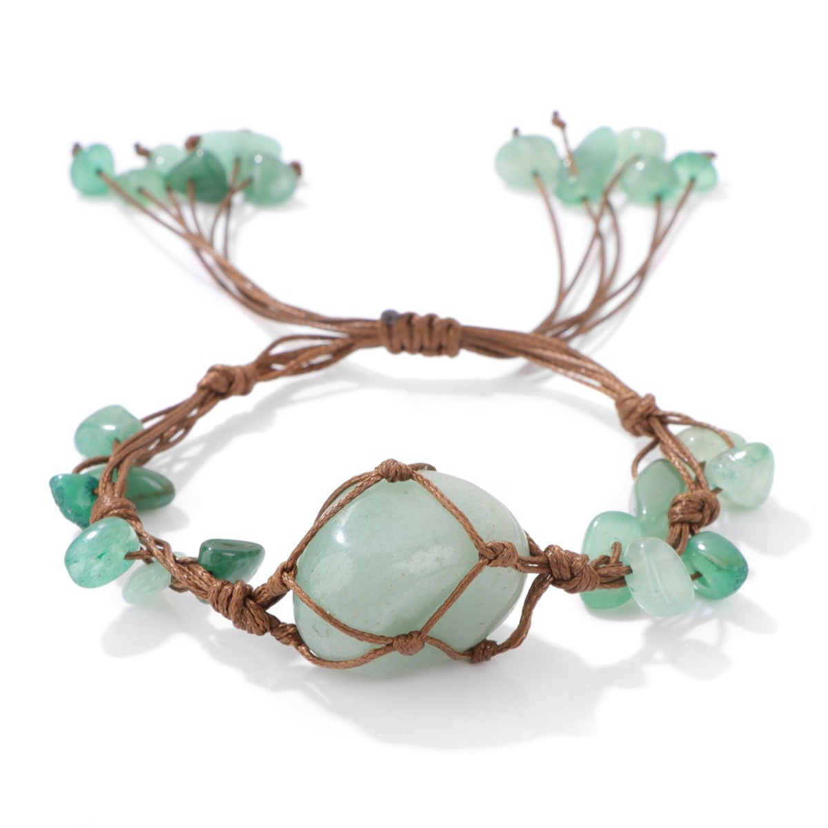 Boho Tumbled Gemstone Bracelet for Women Men Adjustable Handmade Woven Mesh Raw Chip Stone Beads Bangle Jewelry