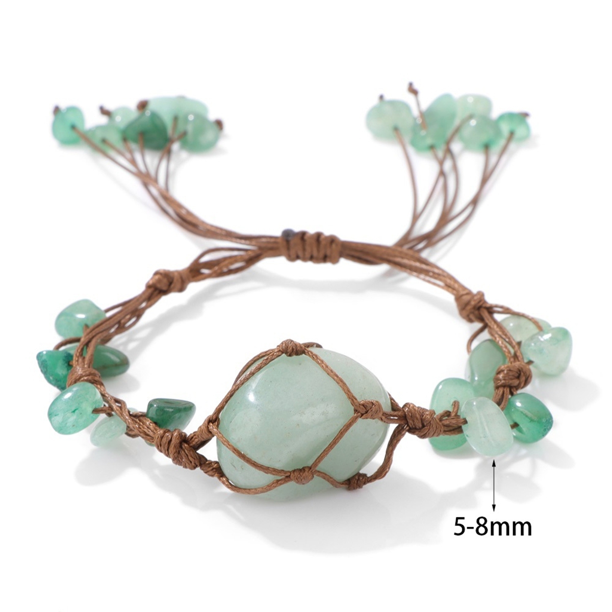 Boho Tumbled Gemstone Bracelet for Women Men Adjustable Handmade Woven Mesh Raw Chip Stone Beads Bangle Jewelry