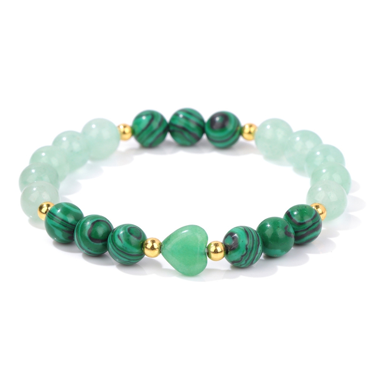 8mm Natural Gemstone Beads Bracelet with 10mm Heart Charm, Stretch Elastic Spiritual Jewelry Gift for Women Men Healing Chakra