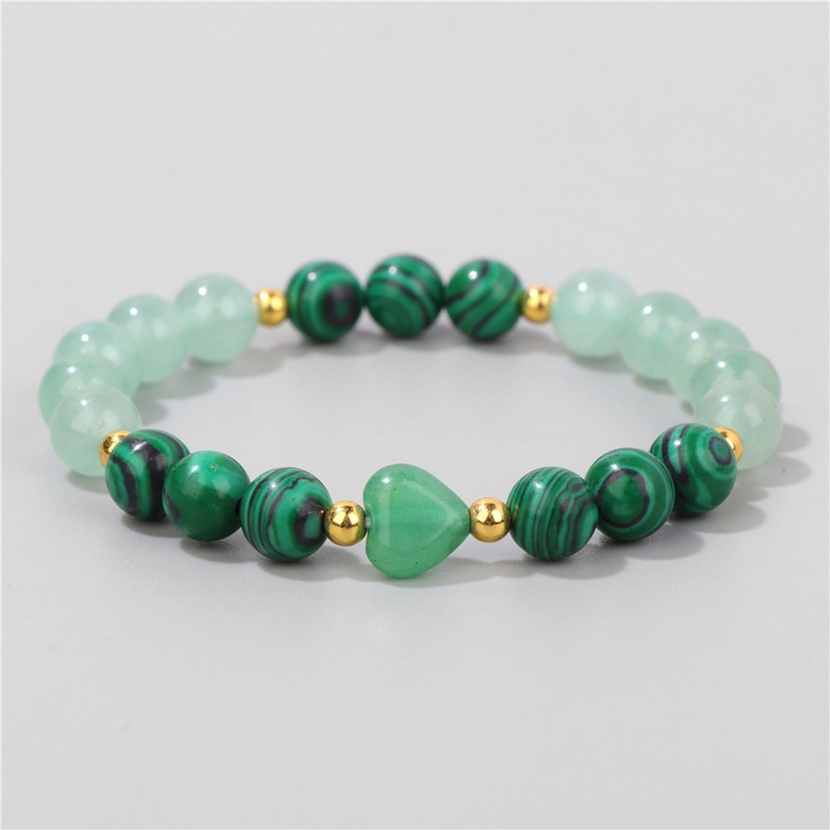 8mm Natural Gemstone Beads Bracelet with 10mm Heart Charm, Stretch Elastic Spiritual Jewelry Gift for Women Men Healing Chakra