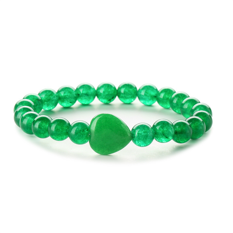 8mm Natural Gemstone Beads Bracelet with 10mm Heart Charm,Stretch Elastic Spiritual Jewelry Gift for Women