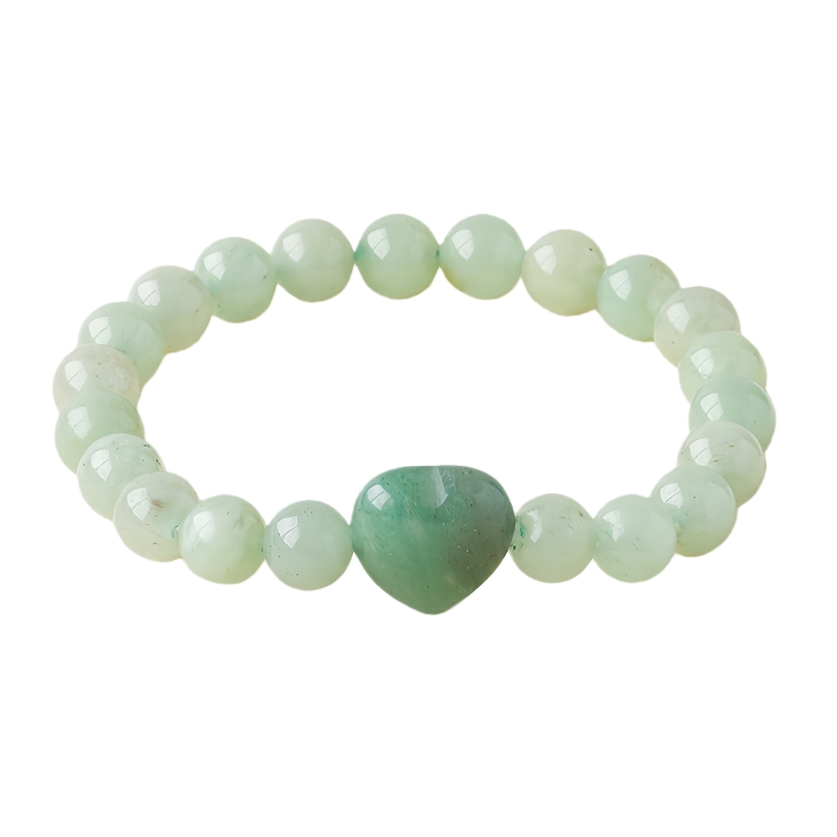 Romantic Heart Charm Bracelet 8mm Round Natural Gemstone Beads with 15mm Love Pendant, Stretchy Adjustable Bangle Jewelry