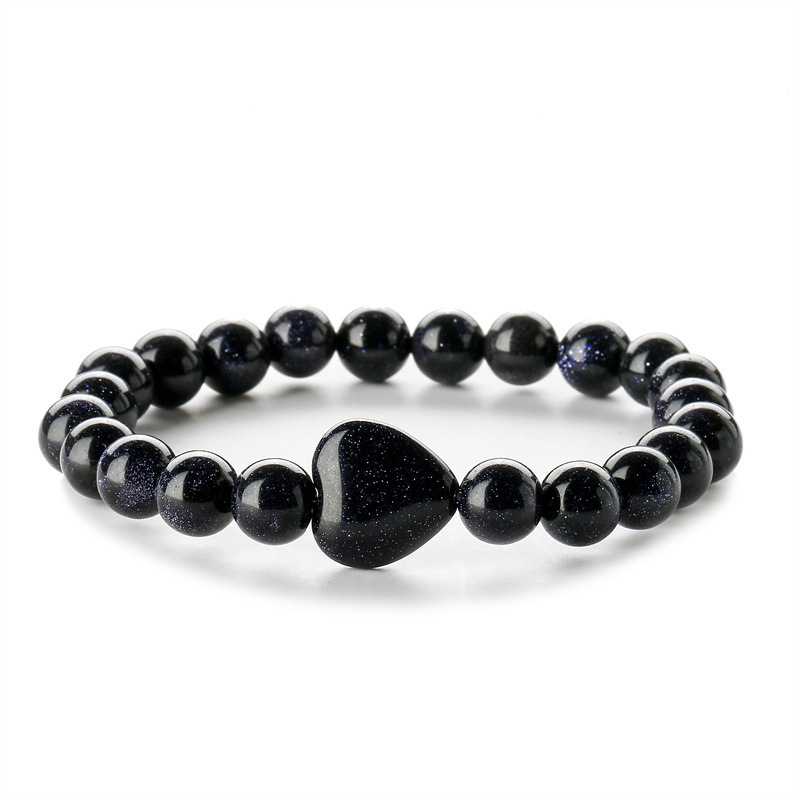 8mm Natural Gemstone Beads Bracelet with 10mm Heart Charm,Stretch Elastic Spiritual Jewelry Gift for Women