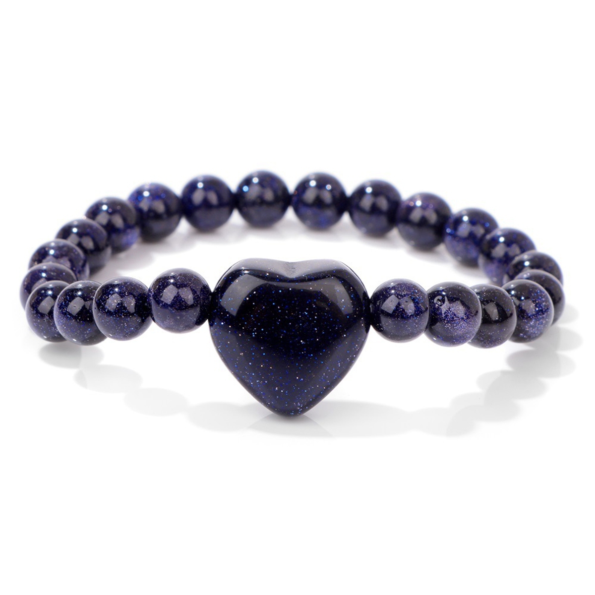 Romantic Heart Charm Bracelet 8mm Round Natural Gemstone Beads with 20mm Love Pendant, Stretchy Adjustable Bangle Jewelry