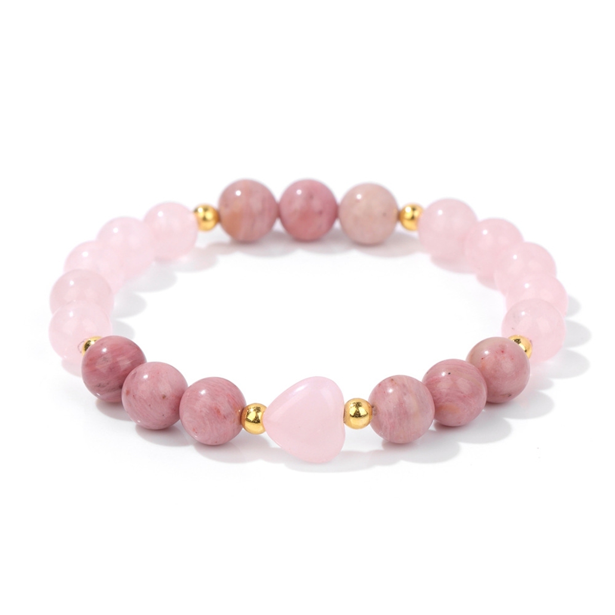 8mm Natural Gemstone Beads Bracelet with 10mm Heart Charm, Stretch Elastic Spiritual Jewelry Gift for Women Men Healing Chakra