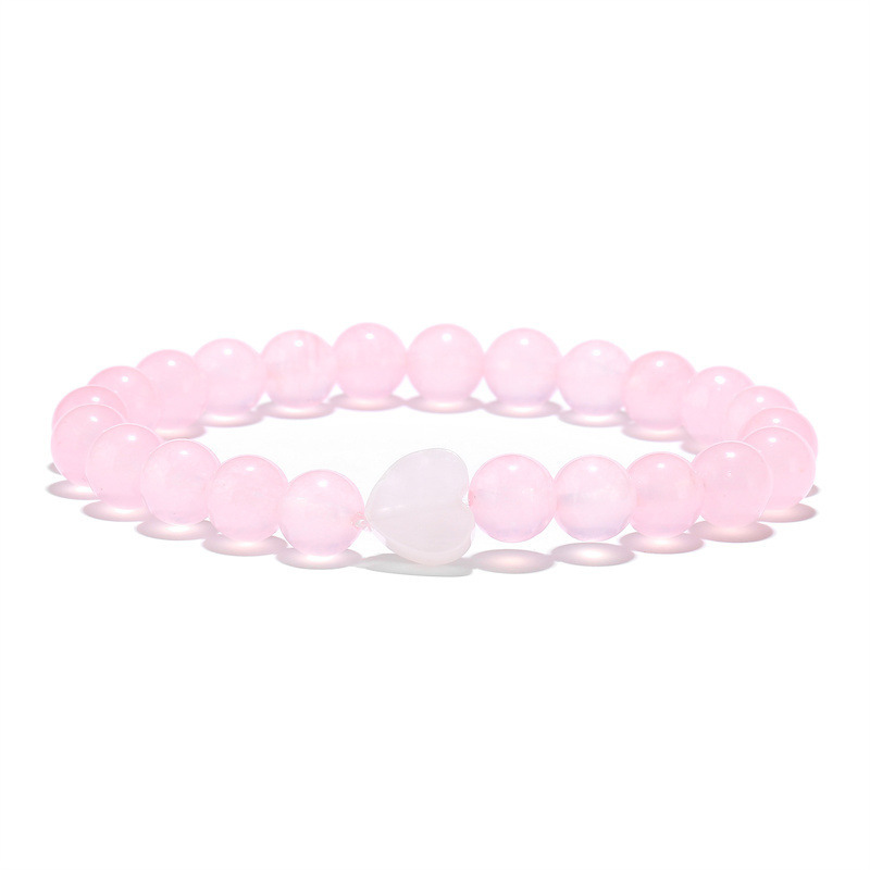 8mm Natural Gemstone Beads Bracelet with 10mm Heart Charm,Stretch Elastic Spiritual Jewelry Gift for Women
