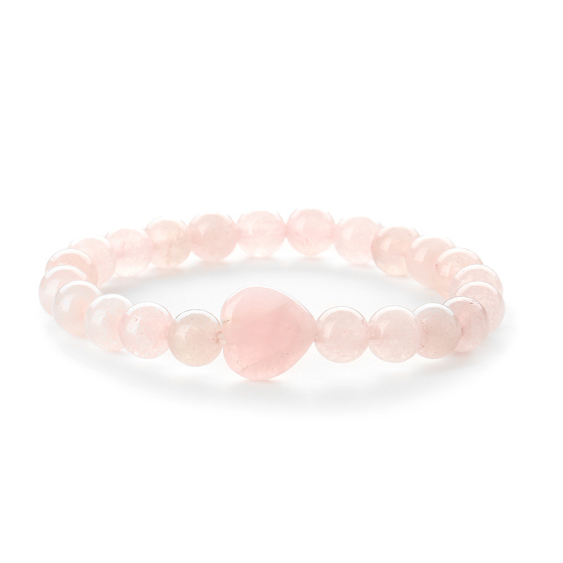 8mm Natural Gemstone Beads Bracelet with 10mm Heart Charm,Stretch Elastic Spiritual Jewelry Gift for Women