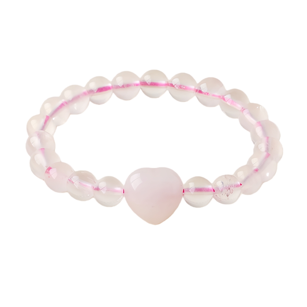 Romantic Heart Charm Bracelet 8mm Round Natural Gemstone Beads with 15mm Love Pendant, Stretchy Adjustable Bangle Jewelry