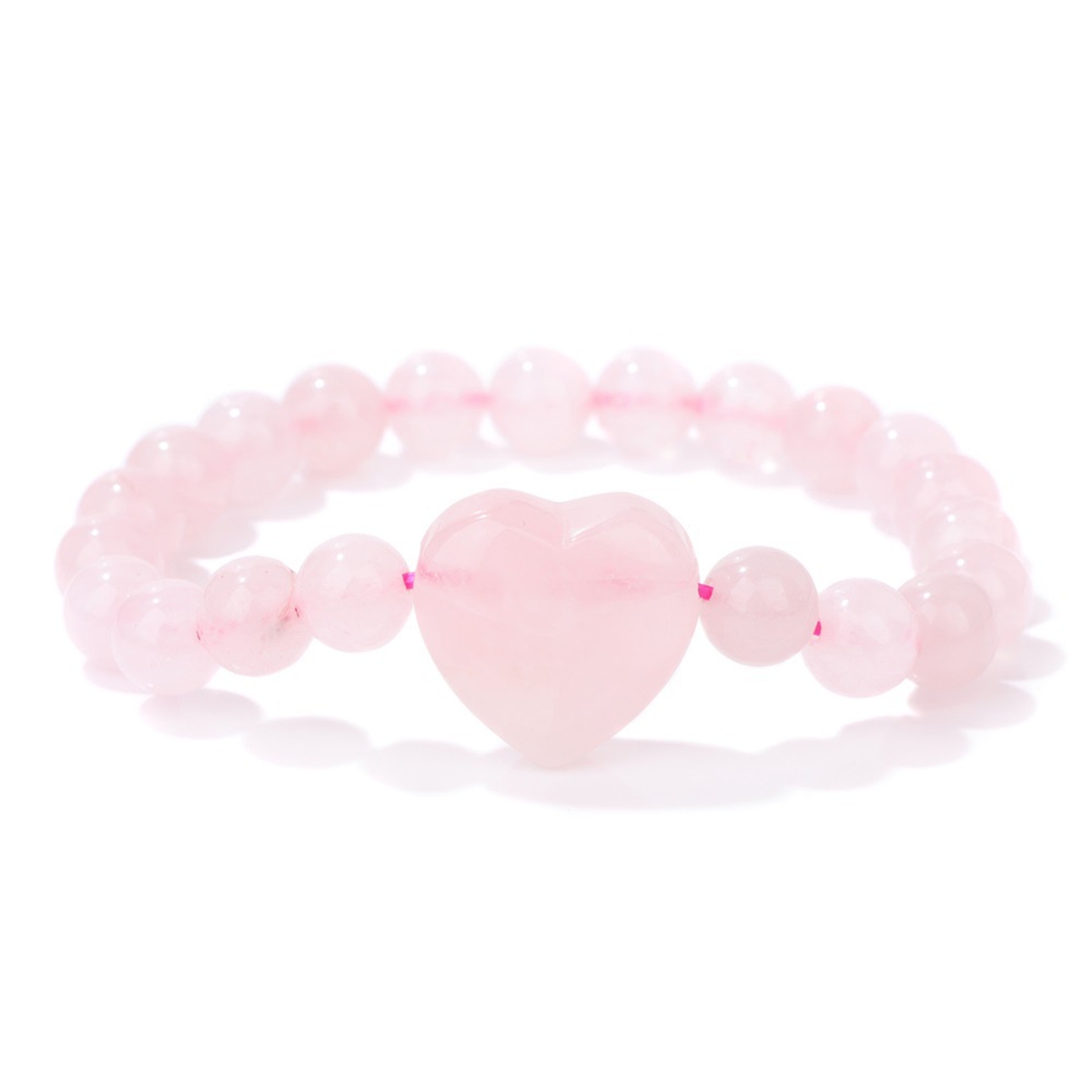 Romantic Heart Charm Bracelet 8mm Round Natural Gemstone Beads with 20mm Love Pendant, Stretchy Adjustable Bangle Jewelry