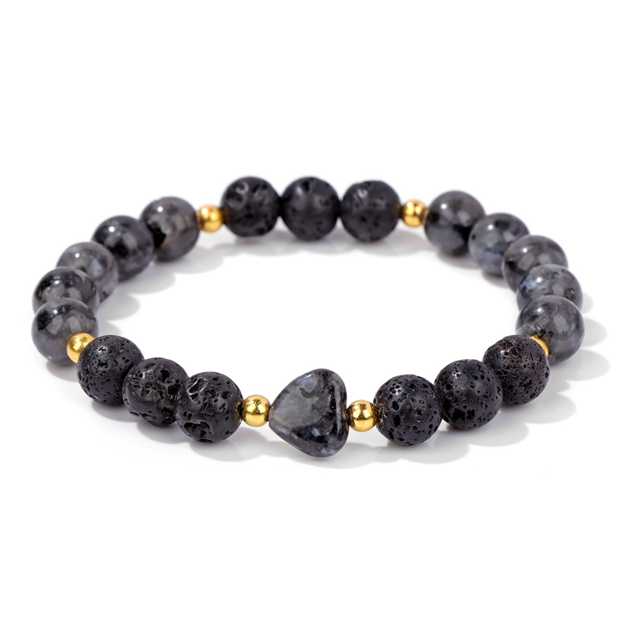 8mm Natural Gemstone Beads Bracelet with 10mm Heart Charm, Stretch Elastic Spiritual Jewelry Gift for Women Men Healing Chakra