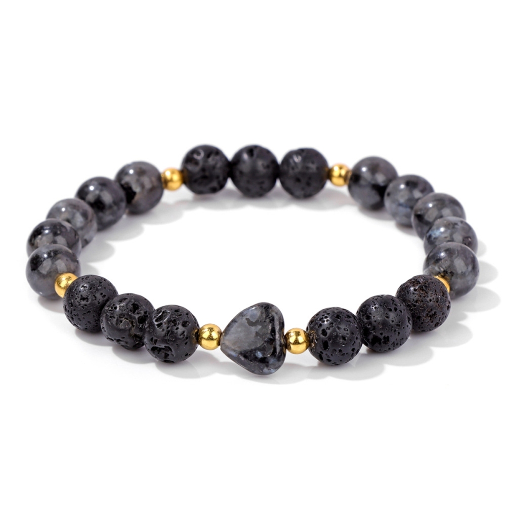 8mm Natural Gemstone Beads Bracelet with 10mm Heart Charm, Stretch Elastic Spiritual Jewelry Gift for Women Men Healing Chakra