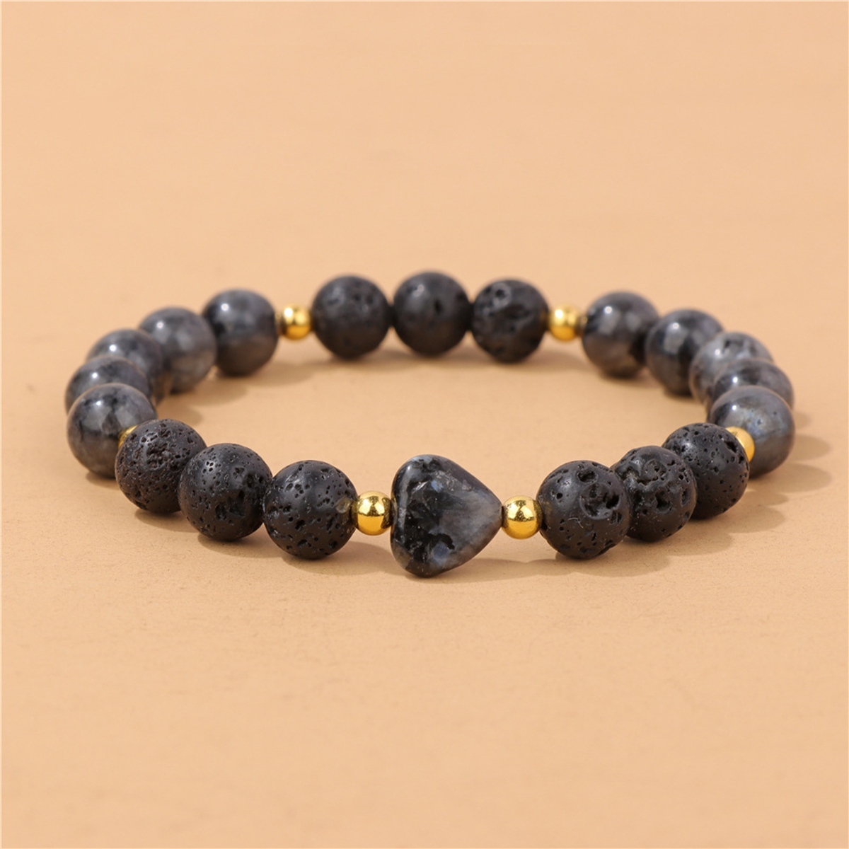 8mm Natural Gemstone Beads Bracelet with 10mm Heart Charm, Stretch Elastic Spiritual Jewelry Gift for Women Men Healing Chakra