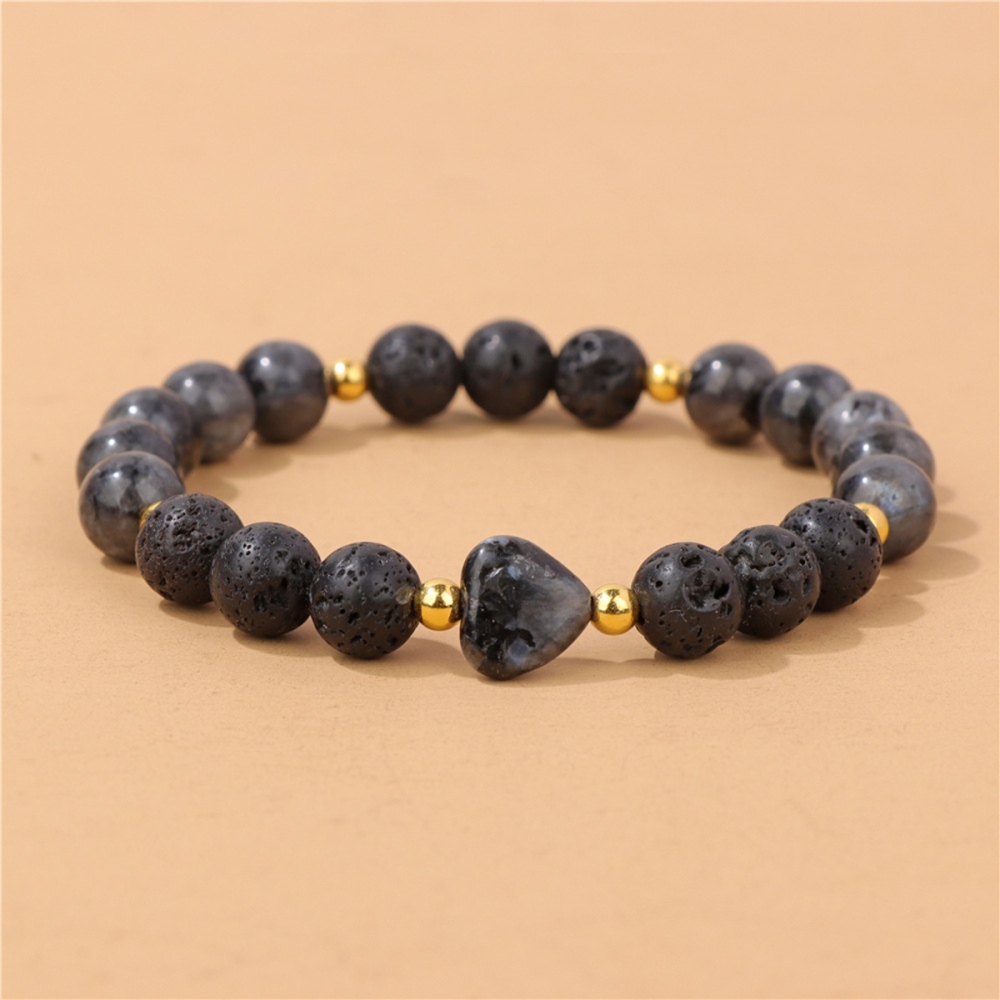 8mm Natural Gemstone Beads Bracelet with 10mm Heart Charm, Stretch Elastic Spiritual Jewelry Gift for Women Men Healing Chakra