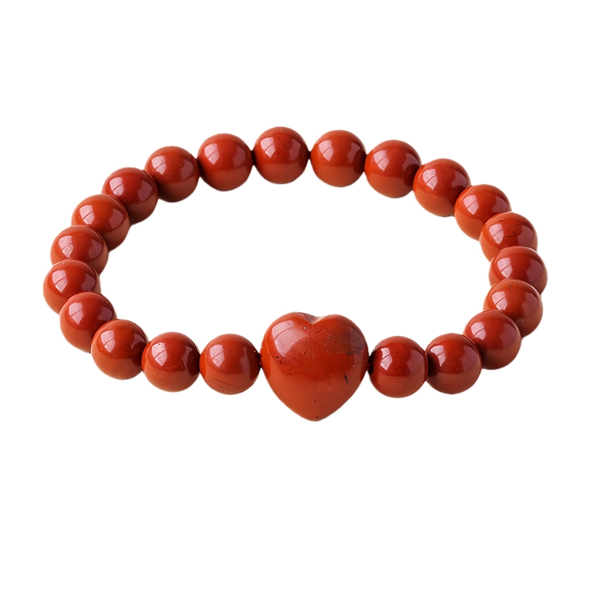 Romantic Heart Charm Bracelet 8mm Round Natural Gemstone Beads with 15mm Love Pendant, Stretchy Adjustable Bangle Jewelry