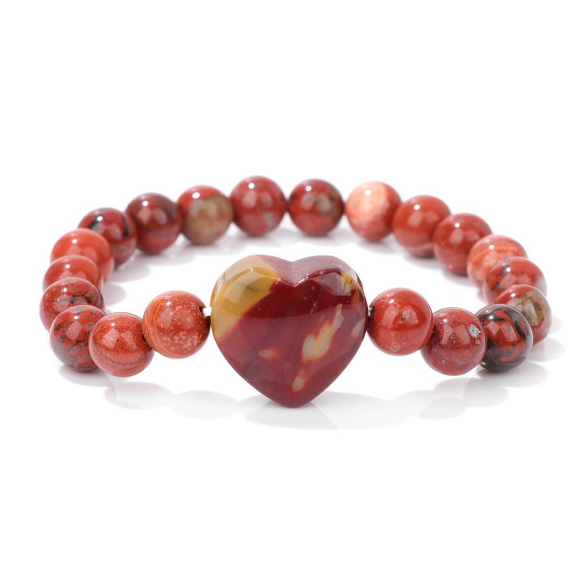 Romantic Heart Charm Bracelet 8mm Round Natural Gemstone Beads with 20mm Love Pendant, Stretchy Adjustable Bangle Jewelry