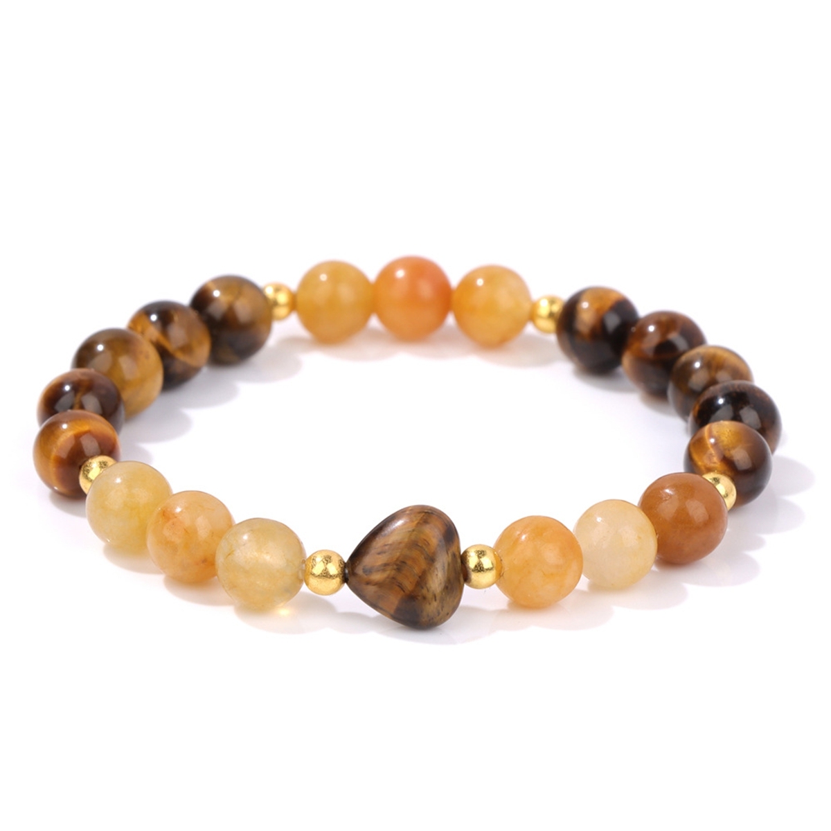 8mm Natural Gemstone Beads Bracelet with 10mm Heart Charm, Stretch Elastic Spiritual Jewelry Gift for Women Men Healing Chakra