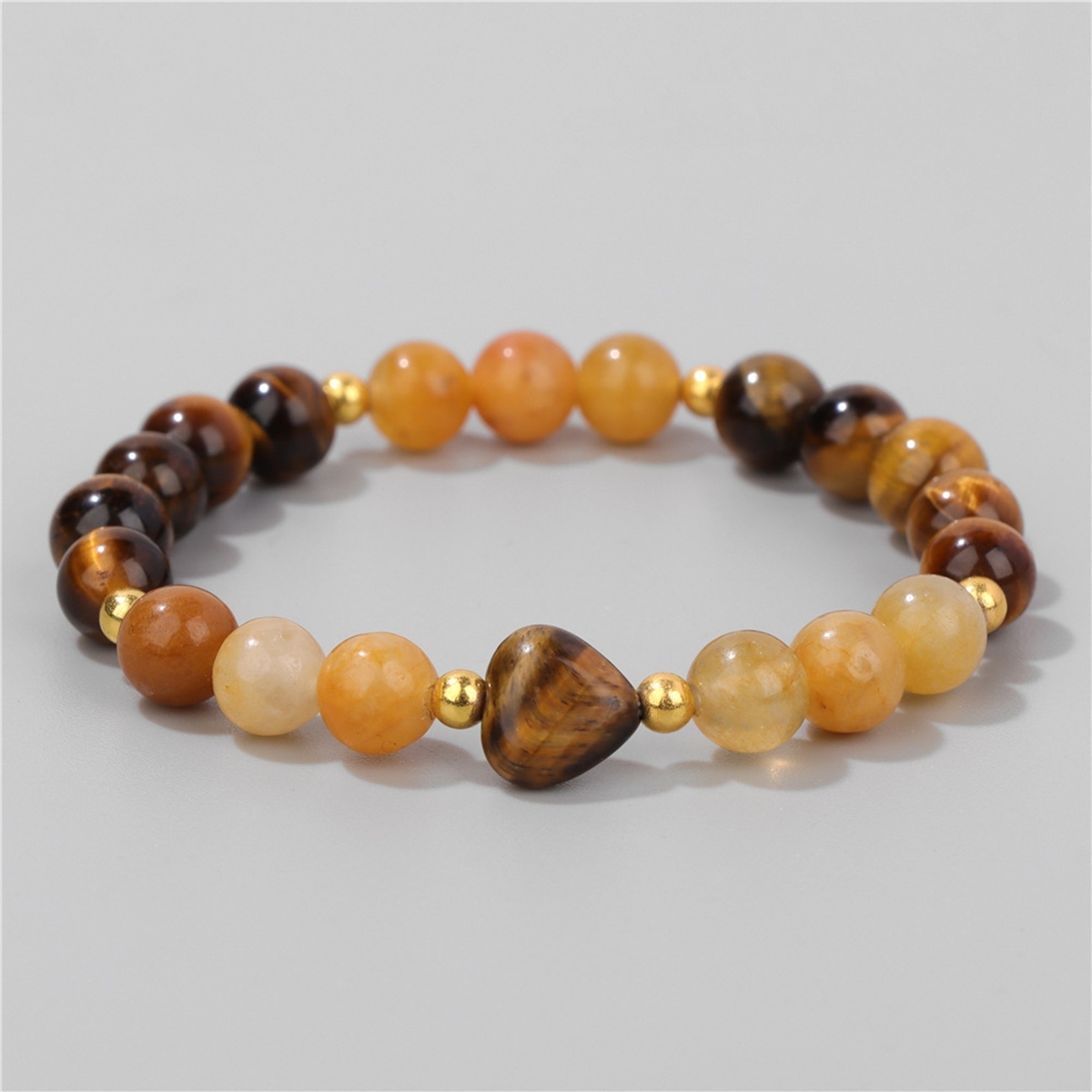 8mm Natural Gemstone Beads Bracelet with 10mm Heart Charm, Stretch Elastic Spiritual Jewelry Gift for Women Men Healing Chakra
