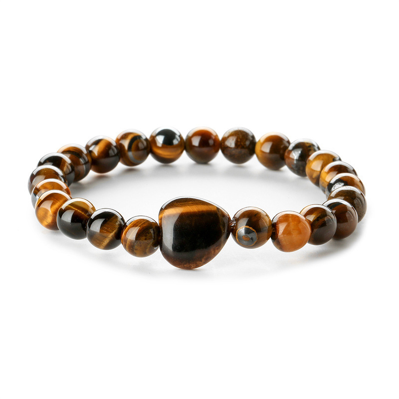 8mm Natural Gemstone Beads Bracelet with 10mm Heart Charm,Stretch Elastic Spiritual Jewelry Gift for Women
