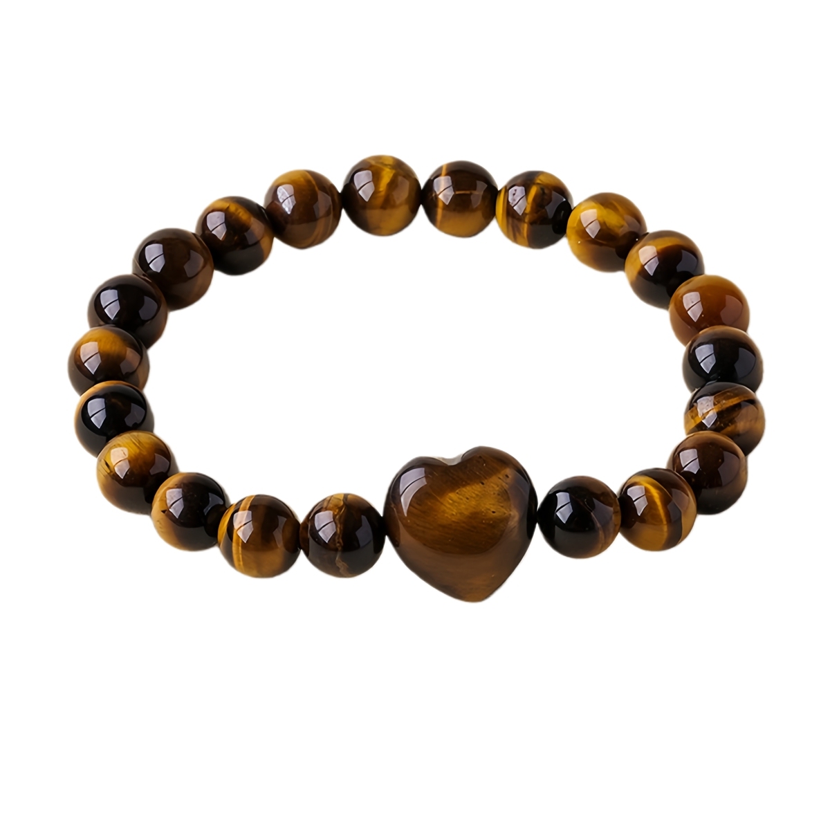 Romantic Heart Charm Bracelet 8mm Round Natural Gemstone Beads with 15mm Love Pendant, Stretchy Adjustable Bangle Jewelry