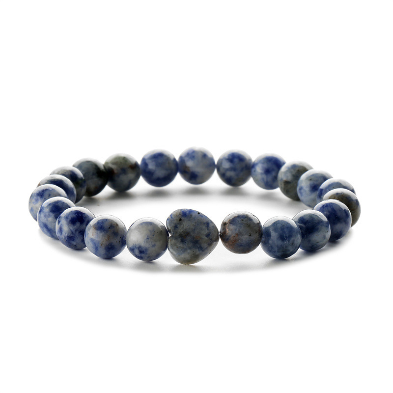 8mm Natural Gemstone Beads Bracelet with 10mm Heart Charm,Stretch Elastic Spiritual Jewelry Gift for Women