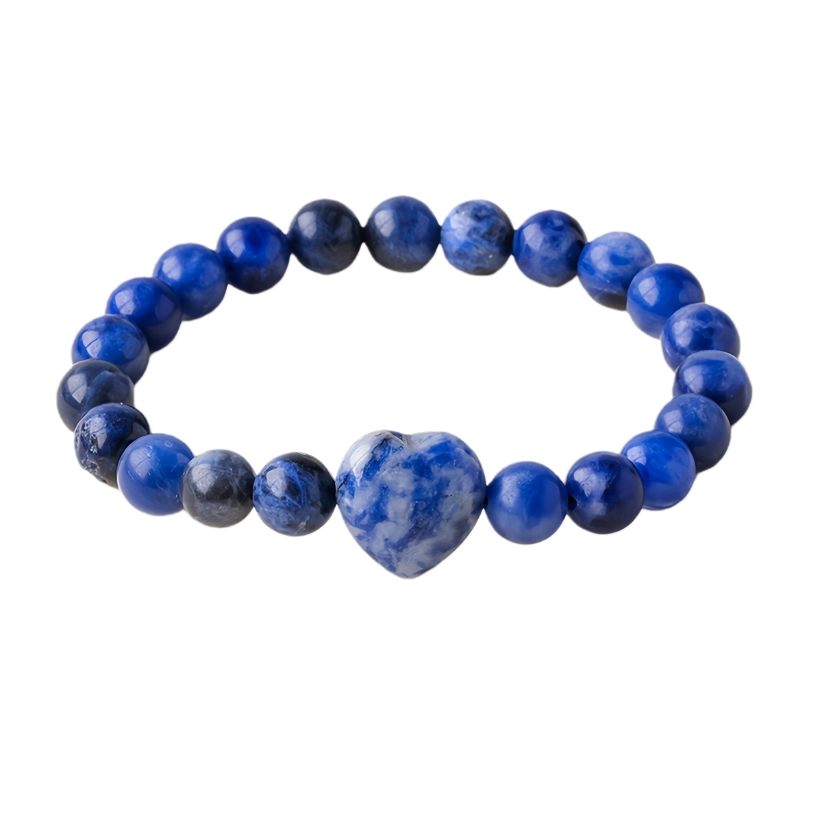 Romantic Heart Charm Bracelet 8mm Round Natural Gemstone Beads with 15mm Love Pendant, Stretchy Adjustable Bangle Jewelry