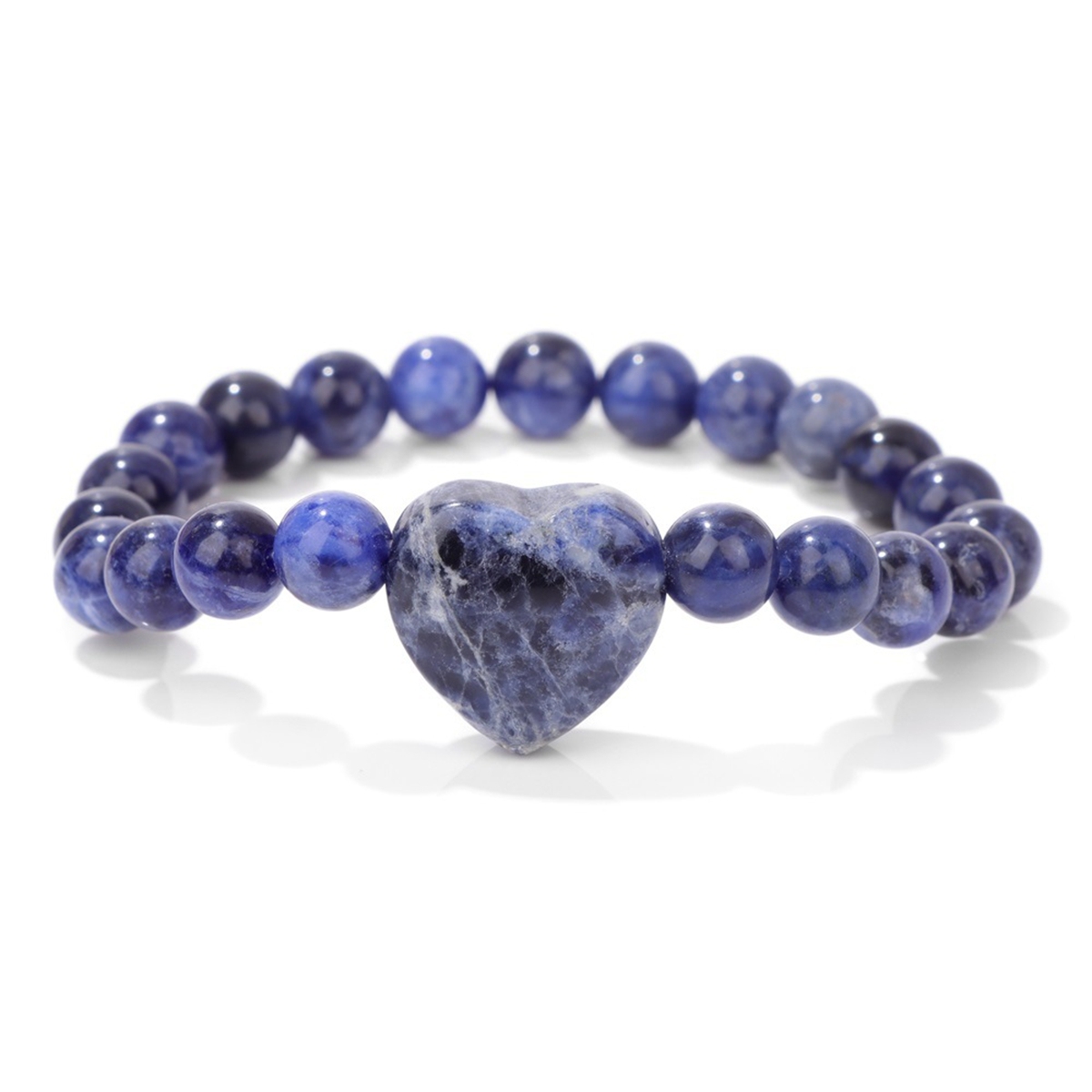 Romantic Heart Charm Bracelet 8mm Round Natural Gemstone Beads with 20mm Love Pendant, Stretchy Adjustable Bangle Jewelry