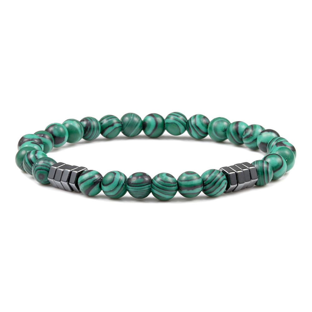 6mm Natural Gemstone Beaded Bracelet with Hematite Spacer Beads, 18-19cm Stretchy Elastic, Healing Jewelry Gift for Men & Women