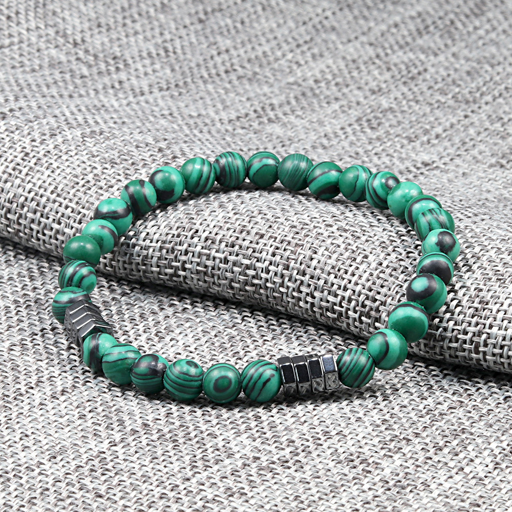 6mm Natural Gemstone Beaded Bracelet with Hematite Spacer Beads, 18-19cm Stretchy Elastic, Healing Jewelry Gift for Men & Women