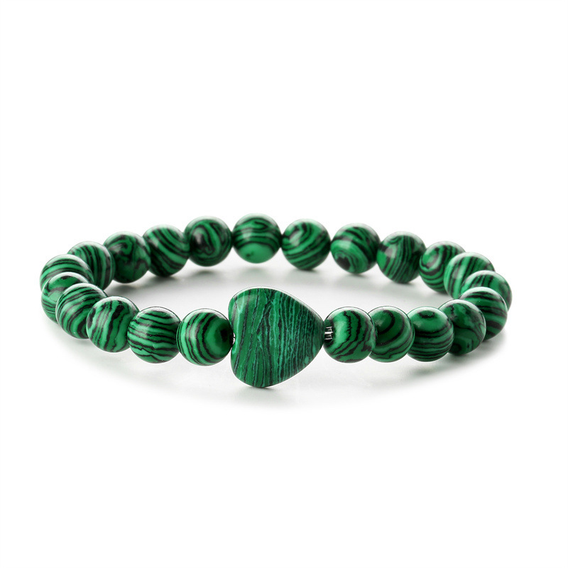 8mm Natural Gemstone Beads Bracelet with 10mm Heart Charm,Stretch Elastic Spiritual Jewelry Gift for Women