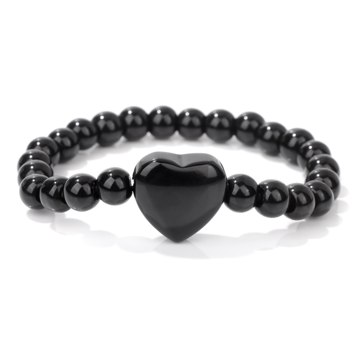 Romantic Heart Charm Bracelet 8mm Round Natural Gemstone Beads with 20mm Love Pendant, Stretchy Adjustable Bangle Jewelry