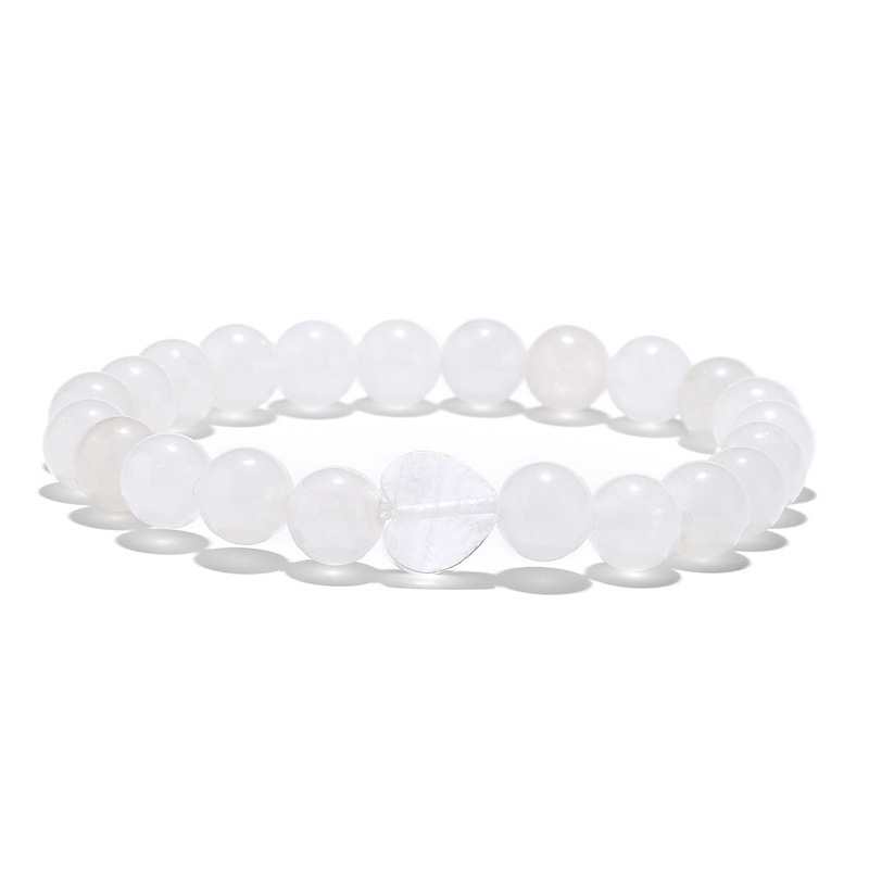 8mm Natural Gemstone Beads Bracelet with 10mm Heart Charm,Stretch Elastic Spiritual Jewelry Gift for Women