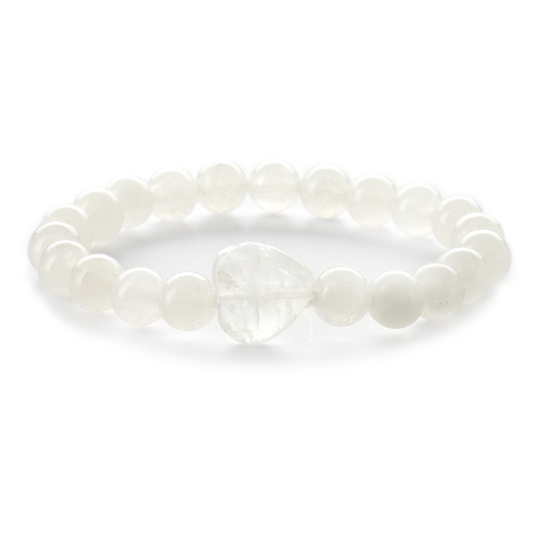 8mm Natural Gemstone Beads Bracelet with 10mm Heart Charm,Stretch Elastic Spiritual Jewelry Gift for Women