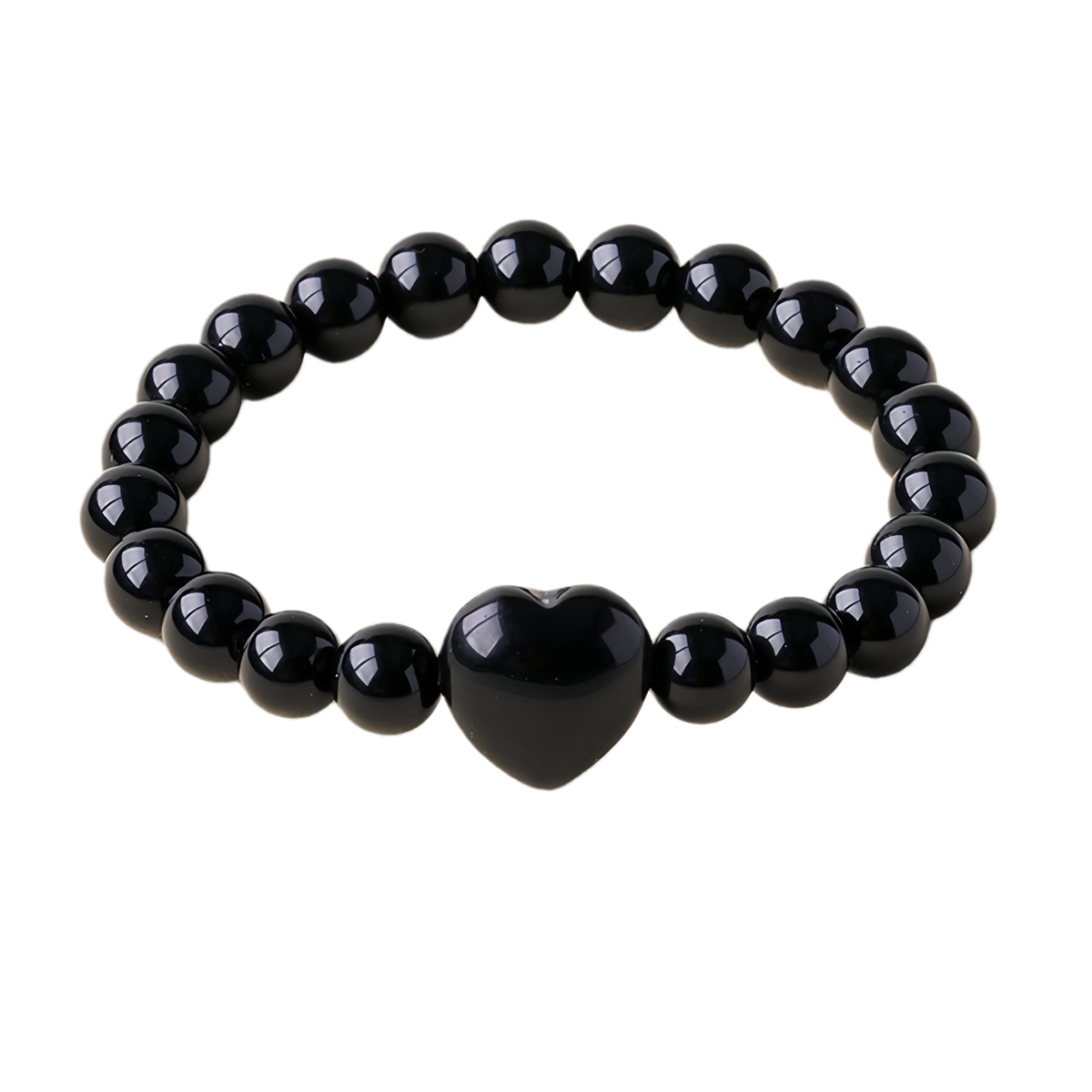 Romantic Heart Charm Bracelet 8mm Round Natural Gemstone Beads with 15mm Love Pendant, Stretchy Adjustable Bangle Jewelry