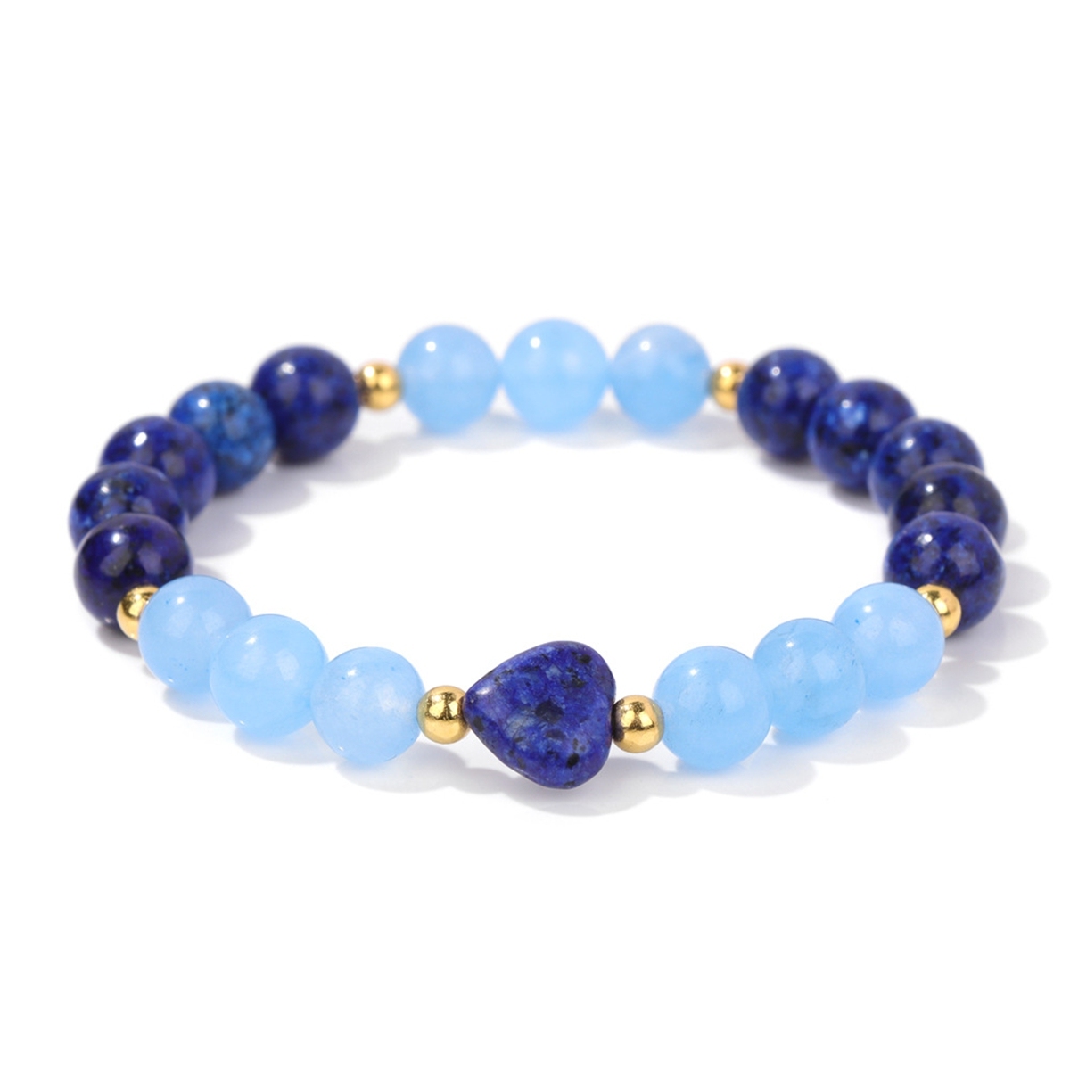 8mm Natural Gemstone Beads Bracelet with 10mm Heart Charm, Stretch Elastic Spiritual Jewelry Gift for Women Men Healing Chakra