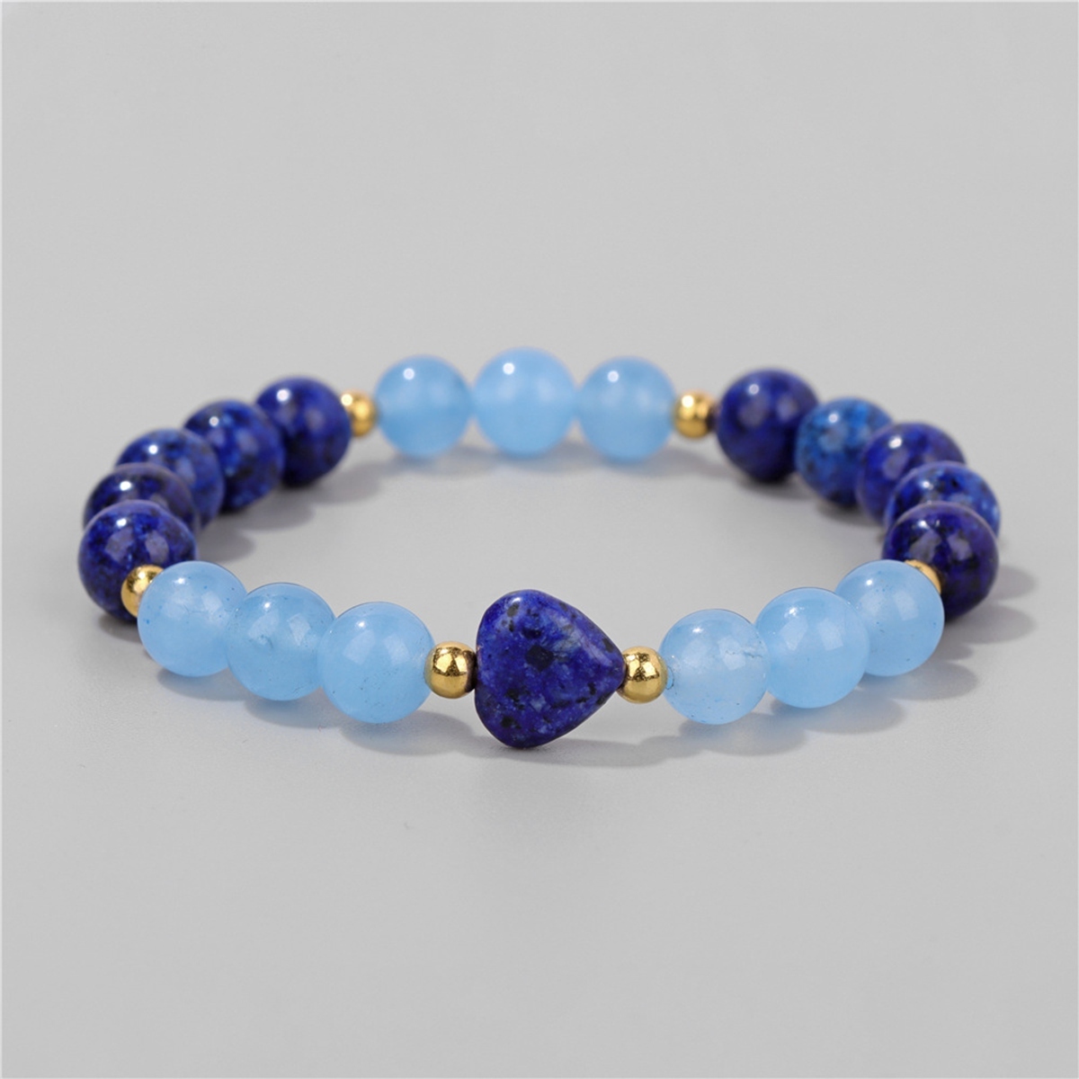 8mm Natural Gemstone Beads Bracelet with 10mm Heart Charm, Stretch Elastic Spiritual Jewelry Gift for Women Men Healing Chakra