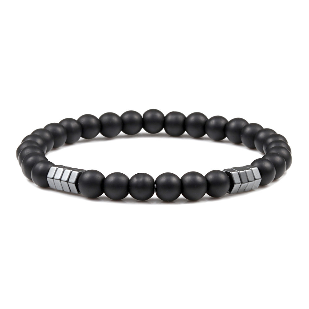 6mm Natural Gemstone Beaded Bracelet with Hematite Spacer Beads, 18-19cm Stretchy Elastic, Healing Jewelry Gift for Men & Women